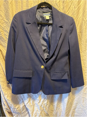 Pendleton blazer womens 10 navy blue one button lined lightweight Career Poly